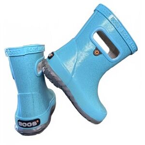 BOGS Kids Baby Rain Boots Turquoise Glitter Waterproof Handles Infant Size 5